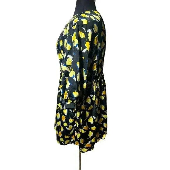 Nasty Gal Plus Sz Yellow Black Floral Skater Mini Dress V Neck Size 18 Pocket - Picture 5 of 10